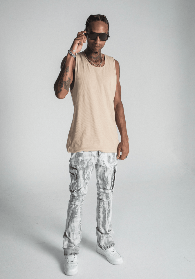 AJ29SK GREY/WHITE WASH STACKED CARGO JEANS - Wear with style