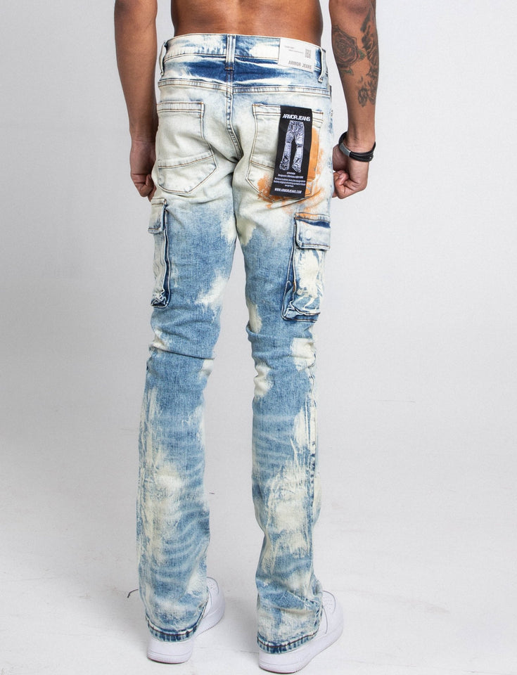 AJ29SK GREY/WHITE WASH STACKED CARGO JEANS - Wear with style