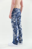 AJS695 BLUE CARGO JACQUARD STACKED JEANS - Wear with style