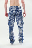 AJS695 BLUE CARGO JACQUARD STACKED JEANS - Wear with style