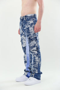 AJS695 BLUE CARGO JACQUARD STACKED JEANS - Wear with style