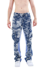 AJS695 BLUE CARGO JACQUARD STACKED JEANS - Wear with style