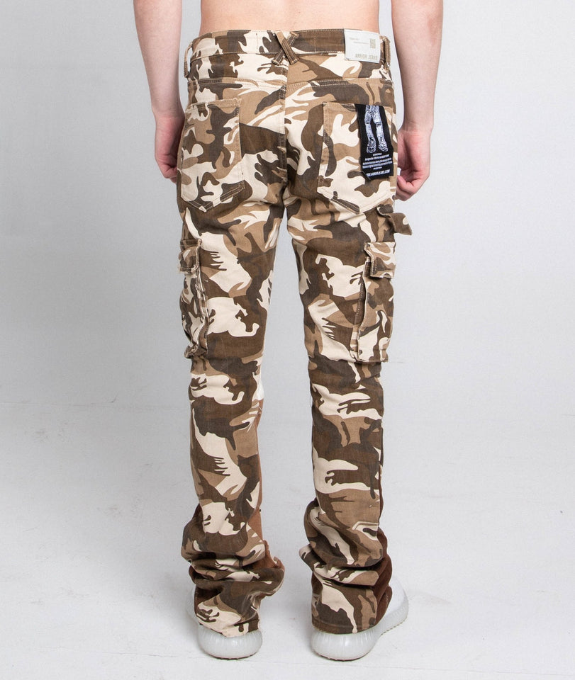 AJS699 - 11 BROWN CAMO STACKED PANTS - Wear with style