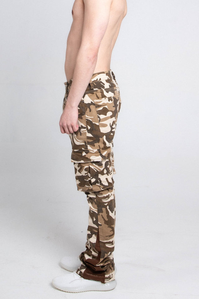 AJS699 - 11 BROWN CAMO STACKED PANTS - Wear with style