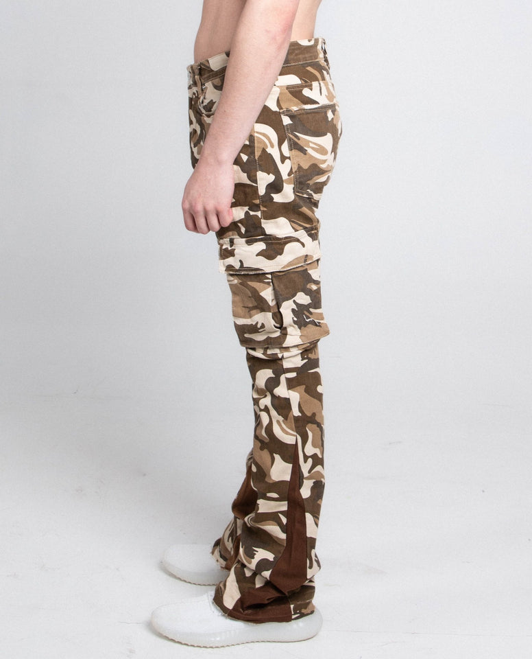AJS699 - 11 BROWN CAMO STACKED PANTS - Wear with style