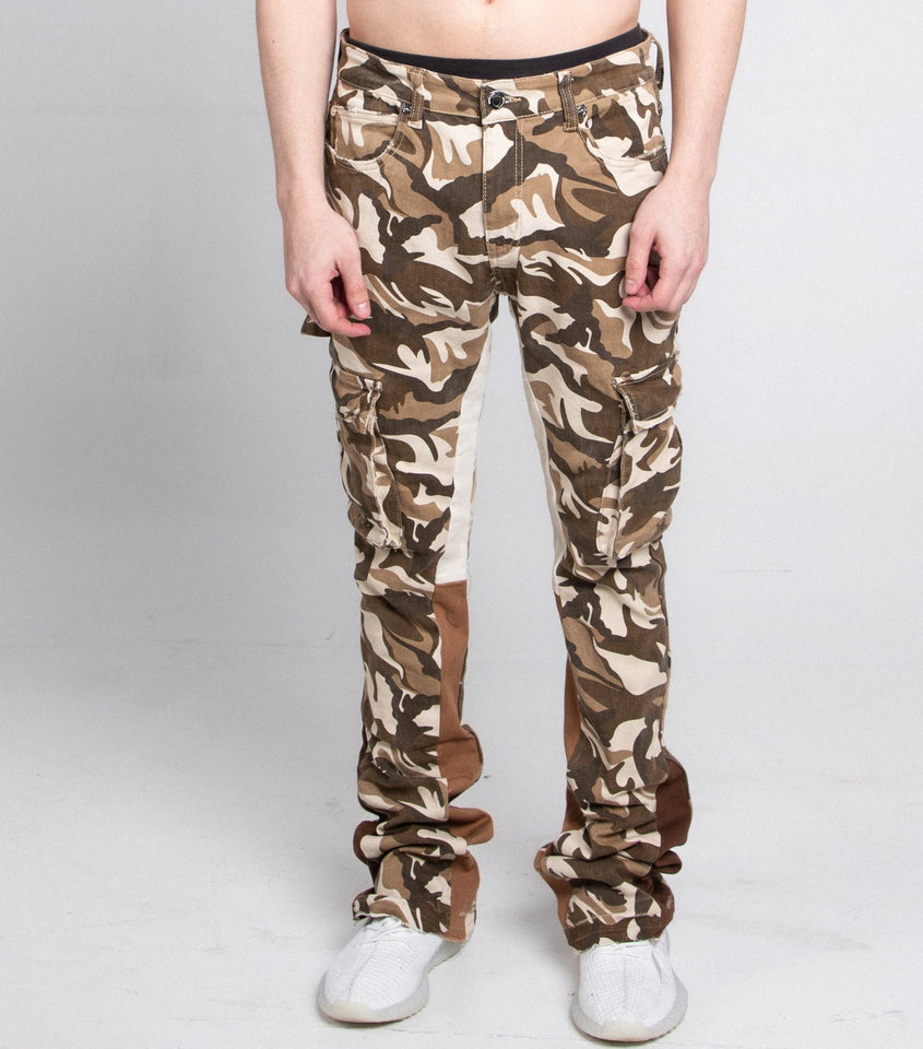 AJS699 - 11 BROWN CAMO STACKED PANTS - Wear with style