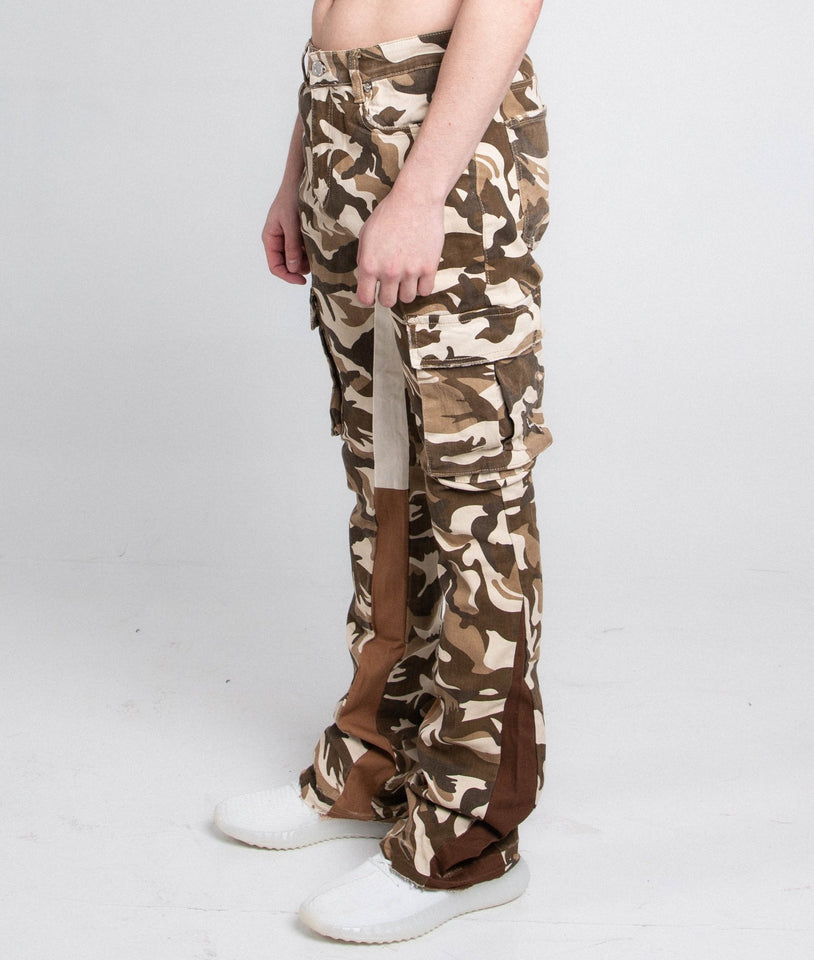 AJS699 - 11 BROWN CAMO STACKED PANTS - Wear with style