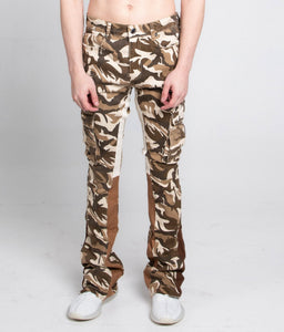 AJS699 - 11 BROWN CAMO STACKED PANTS - Wear with style