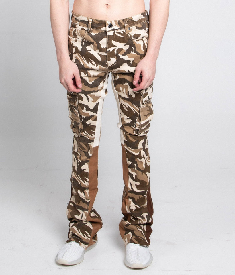 AJS699 - 11 BROWN CAMO STACKED PANTS - Wear with style