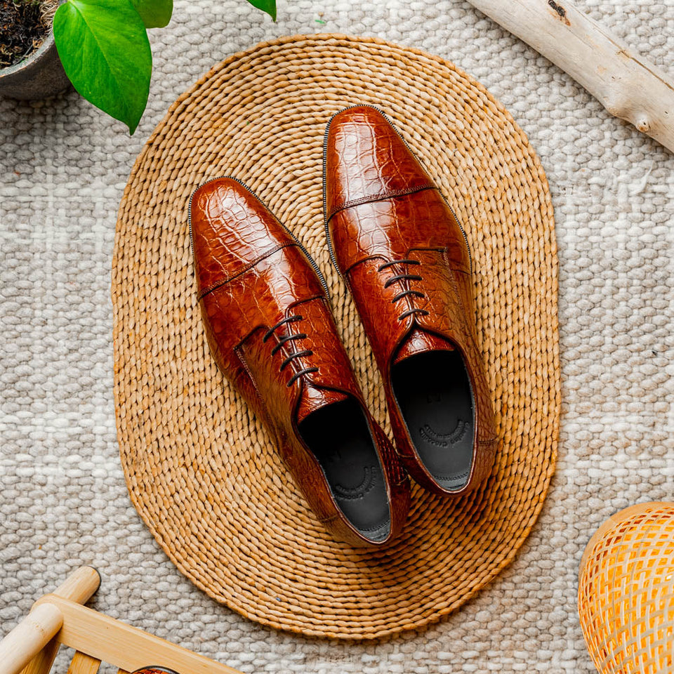 21-532-CGM ANDREA Crocodile Lace Up, Cognac
