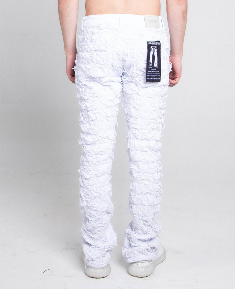 AR704 WHITE FRAYED STACKED JEANS - Wear with style