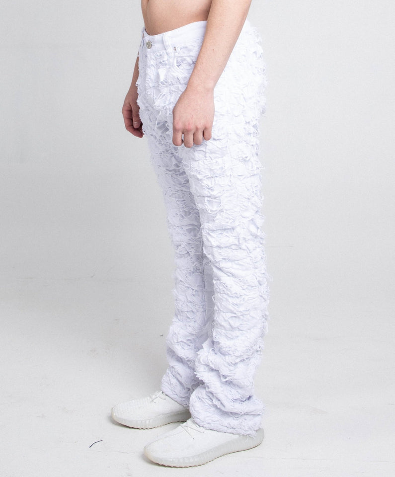AR704 WHITE FRAYED STACKED JEANS - Wear with style