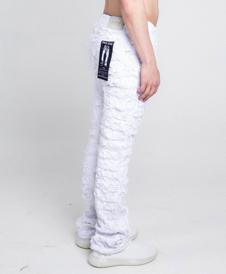 AR704 WHITE FRAYED STACKED JEANS - Wear with style