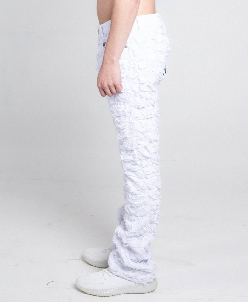 AR704 WHITE FRAYED STACKED JEANS - Wear with style