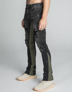 AR711 BLACK/BROWM DISTRESSED STAR STACKED JEANS - Wear with style