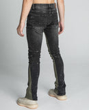 AR711 BLACK/BROWM DISTRESSED STAR STACKED JEANS - Wear with style