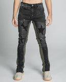 AR711 BLACK/BROWM DISTRESSED STAR STACKED JEANS - Wear with style