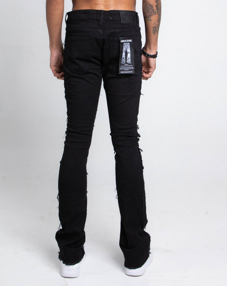 AS405 BLACK DISTRESSED STACKED JEANS - Wear with style