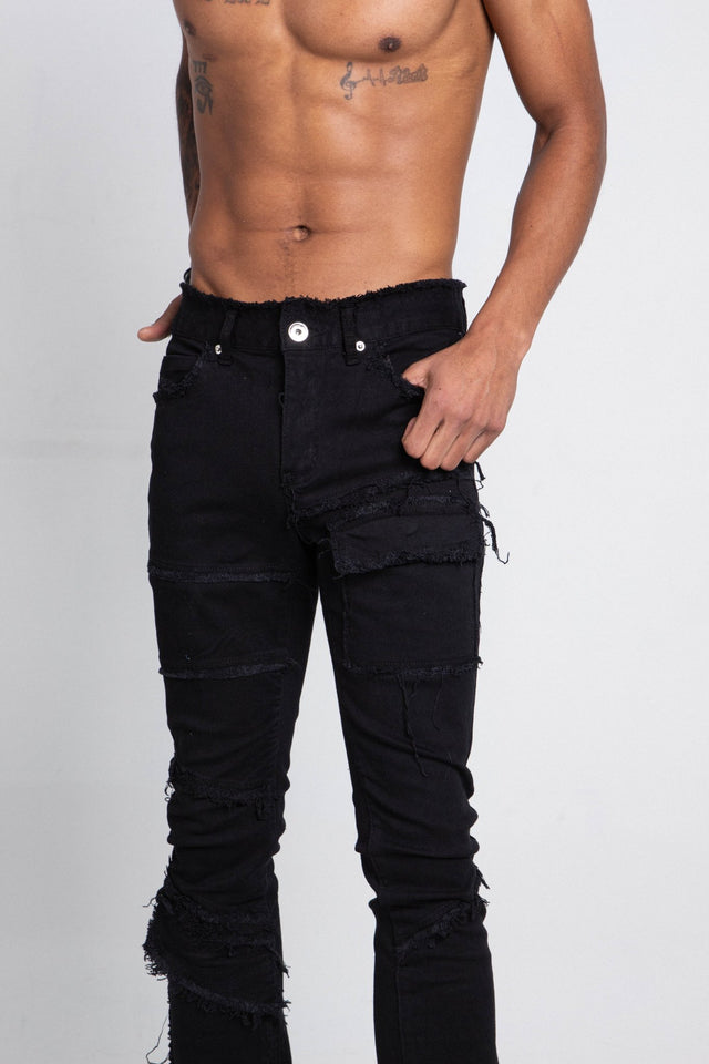 AS405 BLACK DISTRESSED STACKED JEANS - Wear with style