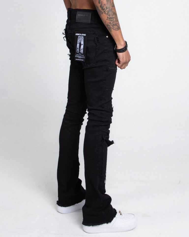 AS405 BLACK DISTRESSED STACKED JEANS - Wear with style