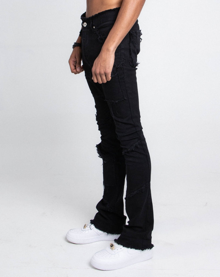 AS405 BLACK DISTRESSED STACKED JEANS - Wear with style