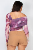 Asymmetric Watercolor Vibe Long Sleeve Mesh Printed Top - Wear with style