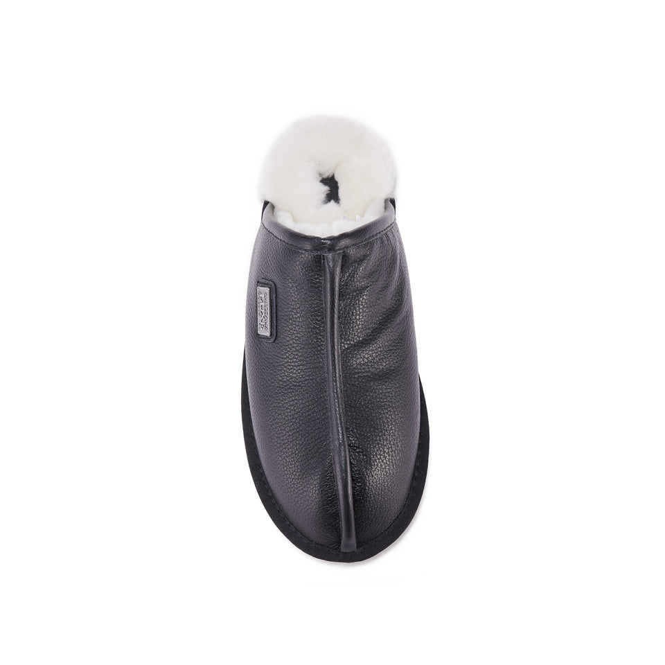 MENS CLOSED MULE LEATHER BLACK