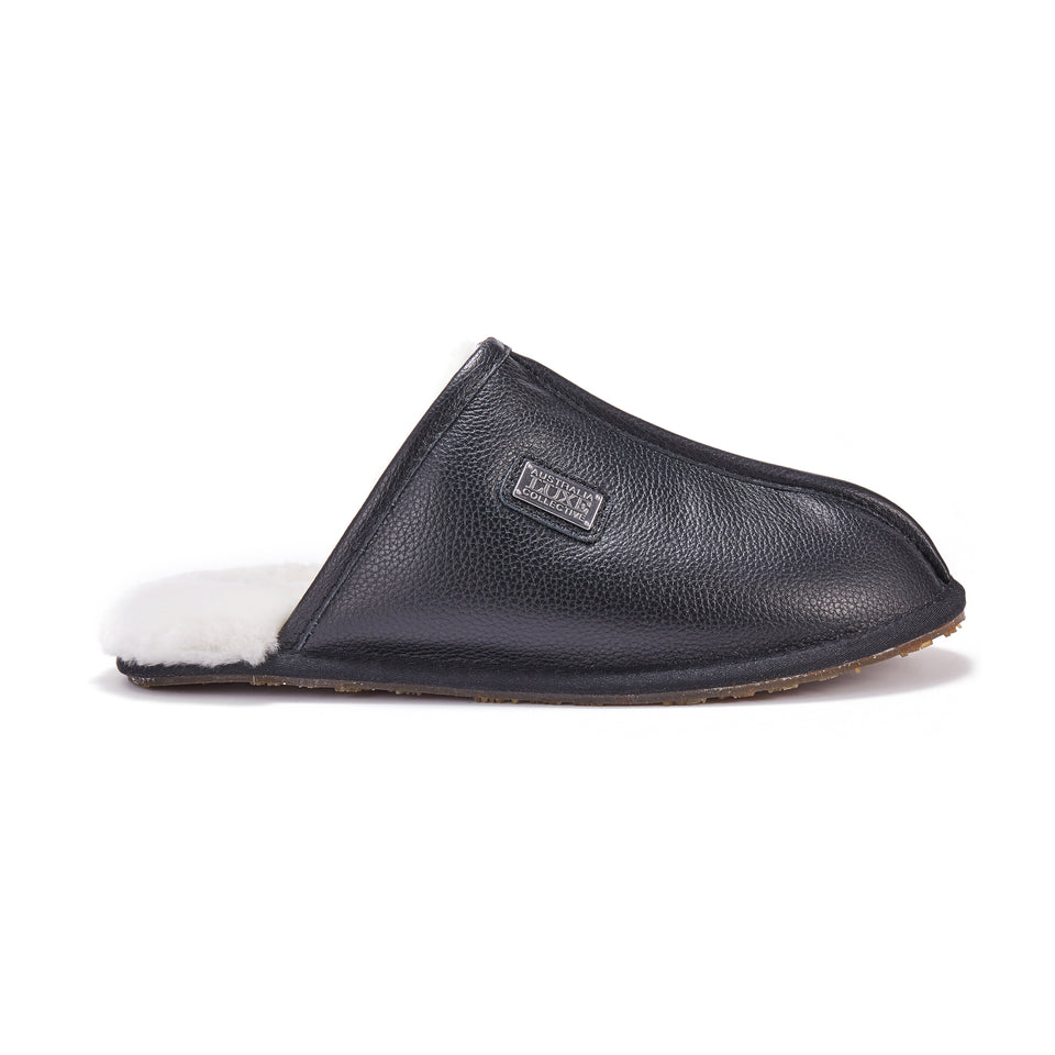 MENS CLOSED MULE LEATHER BLACK