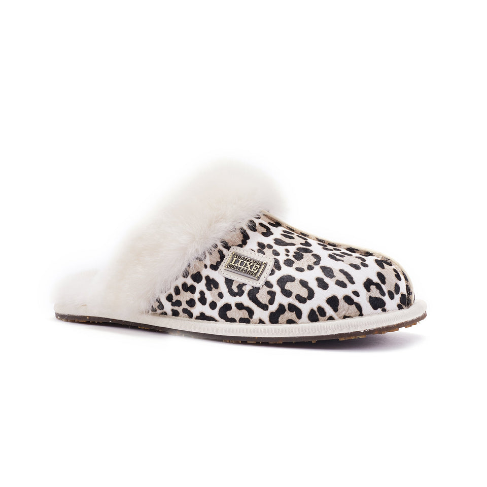 CLOSED MULE SNOW LEOPARD