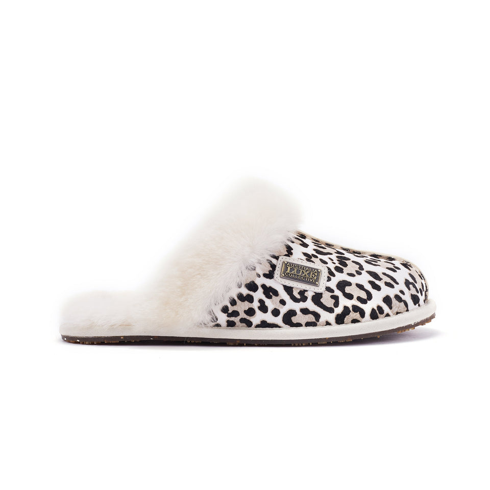 CLOSED MULE SNOW LEOPARD
