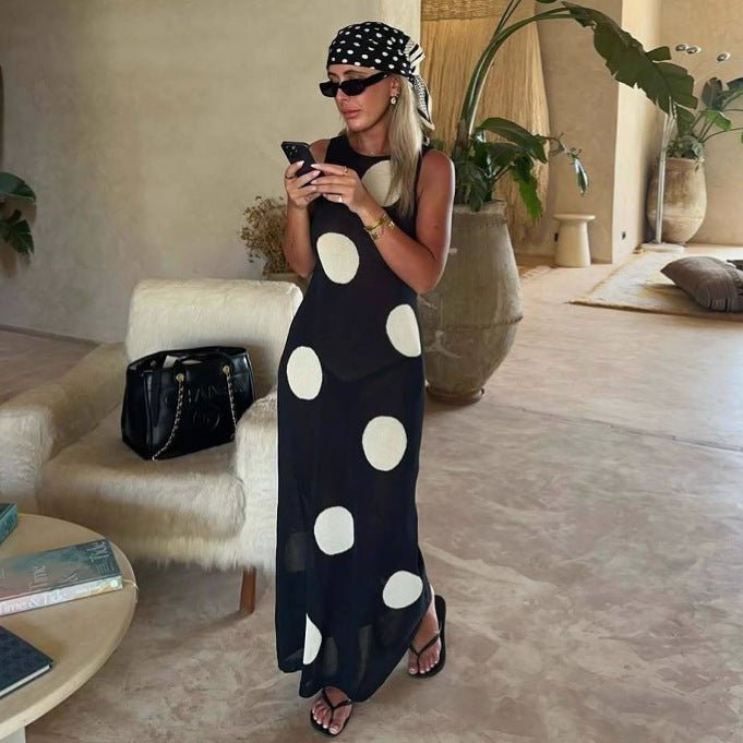 Autumn Winter Polka Dot Casual Slimming Knitted Maxi Dress Bohemian Beach See through Dress Women - Wear with style