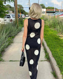 Autumn Winter Polka Dot Casual Slimming Knitted Maxi Dress Bohemian Beach See through Dress Women - Wear with style