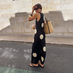 Autumn Winter Polka Dot Casual Slimming Knitted Maxi Dress Bohemian Beach See through Dress Women - Wear with style