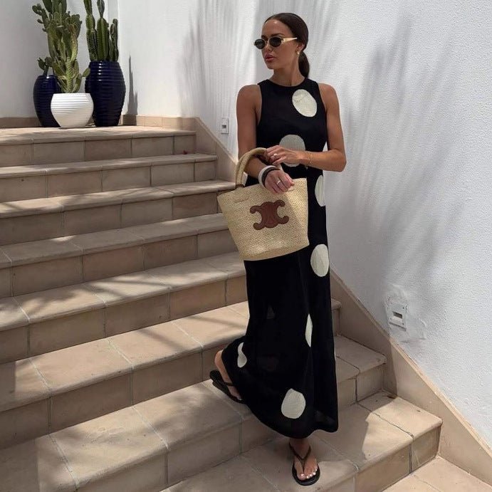 Autumn Winter Polka Dot Casual Slimming Knitted Maxi Dress Bohemian Beach See through Dress Women - Wear with style