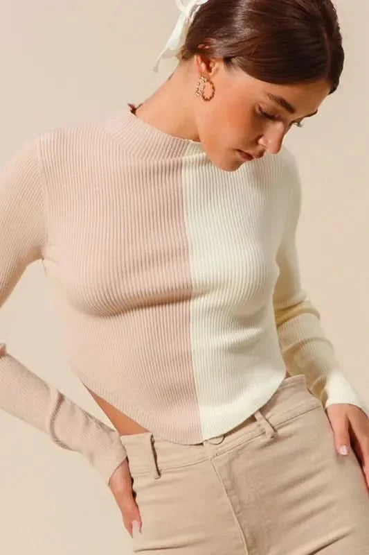 So Me Color Block Fitted Crop Sweater Top Women Casual Wear