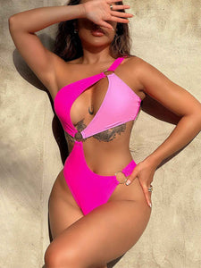 One-Shoulder Cutout Ring Detail : One-Piece Swimsuit