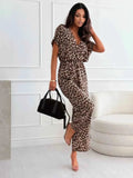 Leopard Print Short Sleeve : Wide Leg Jumpsuit