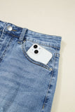 Myosotis Distressed Hem Denim Midi Skirt Irregular Look