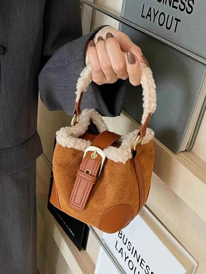 Fuzzy Trim Bucket : Crossbody Bag