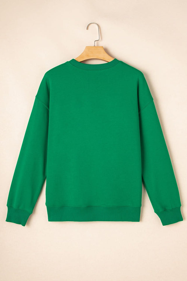 Dark Green Sequin Letter Graphic Father Christmas Patched Sleeve Sweatshirt
