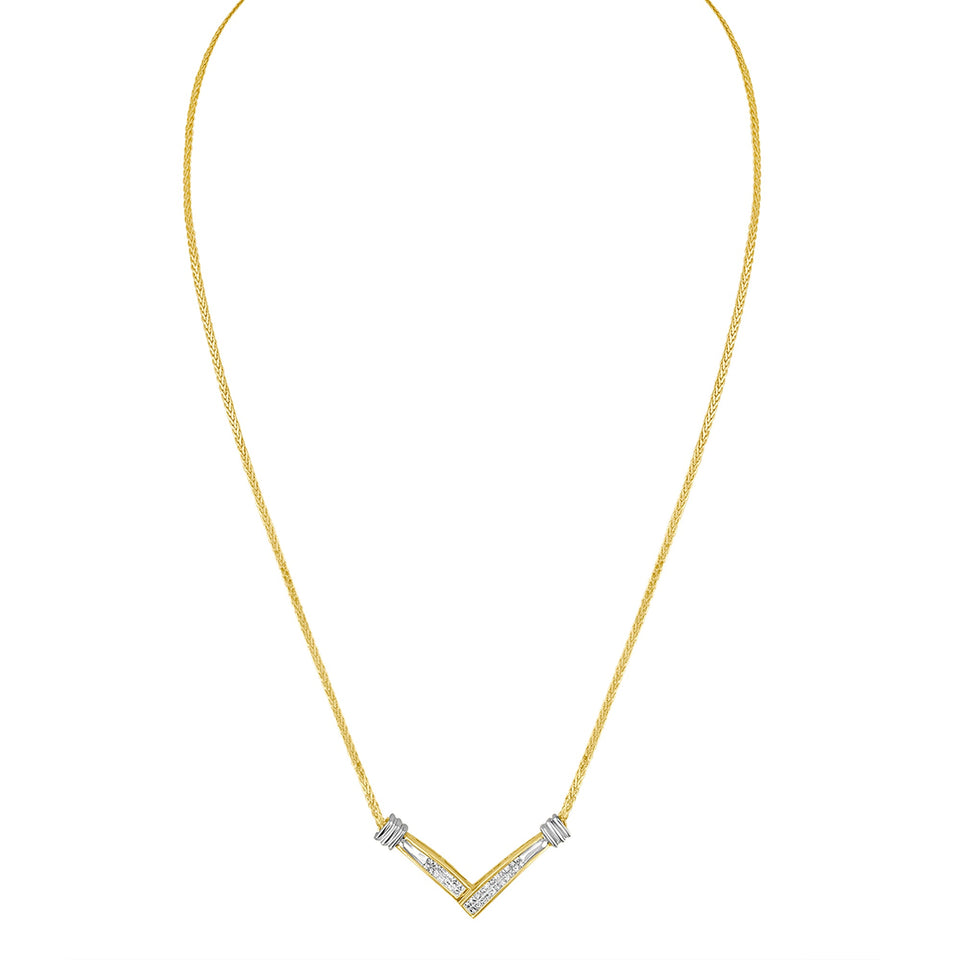 14K Yellow and White Gold 1/4 Cttw Princess Cut Diamond Channel-Set â€œVâ€ Shape 18" Pendant Necklace (H-I Color, SI2-I1 Clarity)