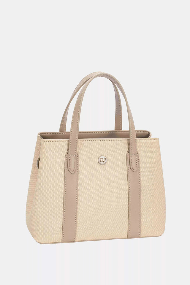David Jones Canvas Handbag With Leather Trim Beige Taupe