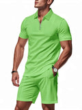 Men's Plus Size Quarter Zip Short Sleeve Top and Shorts Set