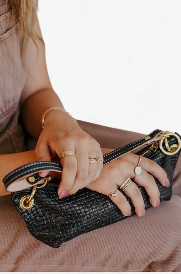 Baby Blair - East West Shoulder Bag, Black Woven Leather - Wear with style