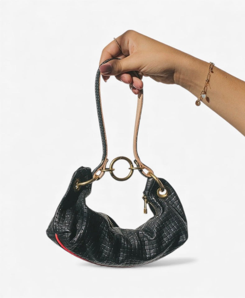 Baby Blair - East West Shoulder Bag, Black Woven Leather - Wear with style