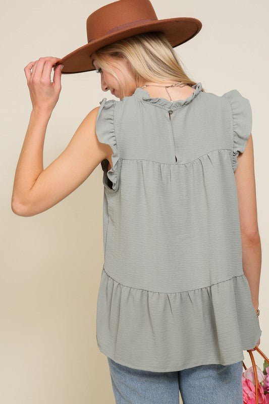 BABYDOLL TOP WITH RUFFLE SLEEVES AND NECKLINE - Wear with style
