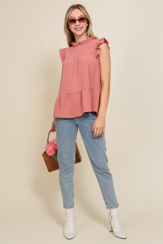 BABYDOLL TOP WITH RUFFLE SLEEVES AND NECKLINE - Wear with style