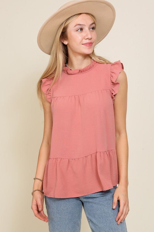 BABYDOLL TOP WITH RUFFLE SLEEVES AND NECKLINE - Wear with style