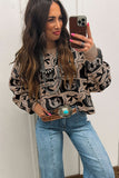 Black Colorblock Bow Pattern Drop Sleeve Relaxed Sweater