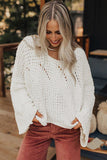 White Hollowed Detail Wide Sleeve Loose Pullover Sweater